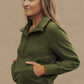 Sea Green Fleece Lined Zip Up Stand Collar Thumbhole Sleeve Sweatshirt