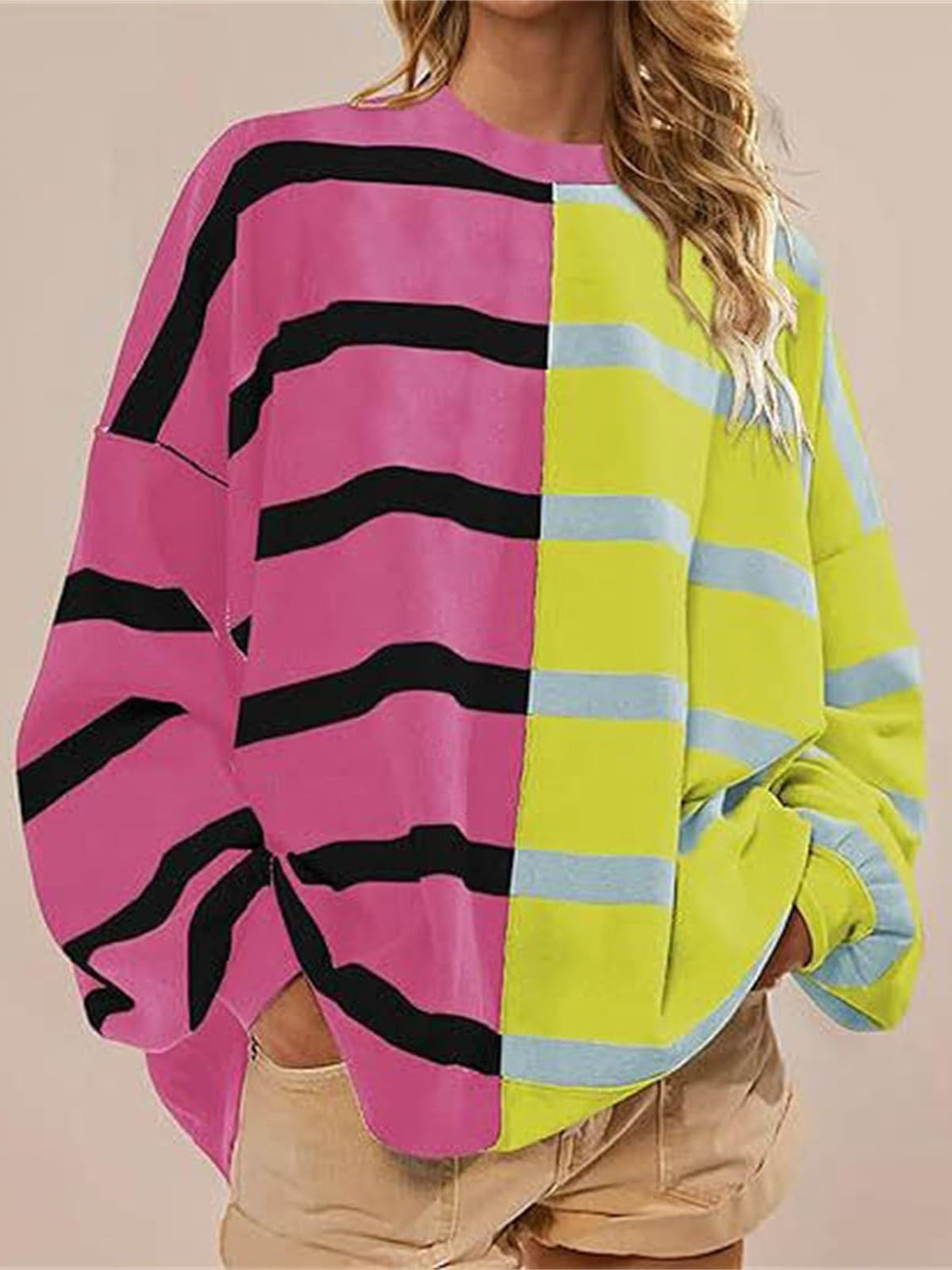 Striped Round Neck Long Sleeve Sweater