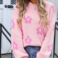 Angel Wings Flower Round Neck Dropped Shoulder Sweater