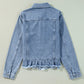 Raw Hem Long Sleeve Denim Jacket