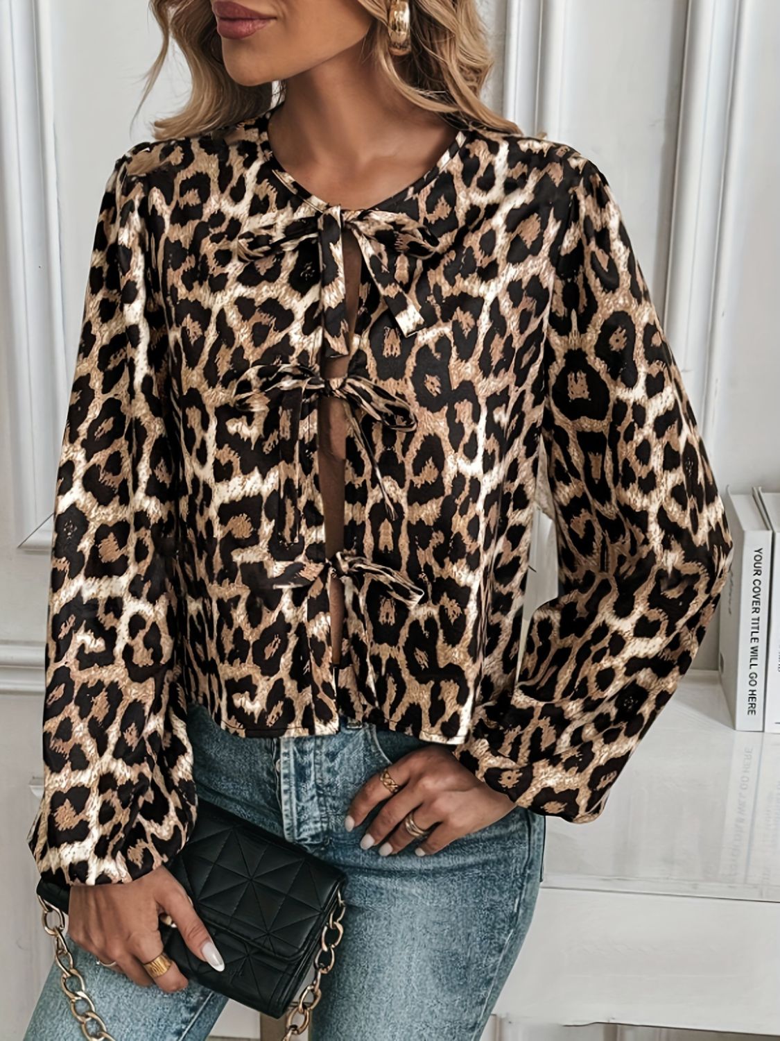 Tied Front Leopard Print Blouse—Small-2XL