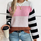 Color Block Round Neck Long Sleeve Sweater