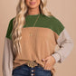 Red Color Block Long Sleeve Ribbed Loose Top