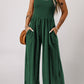 Smocked Sleeveless Wide Leg Jumpsuit with Pockets