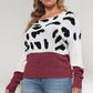 Plus Size Leopard Round Neck Long Sleeve Sweater