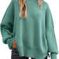 Slit Round Neck Dropped Shoulder Sweater