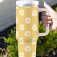 Yellow Daisy Print Handle Stainless Steel Portable Cup 40oz