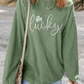 Grass Green Rhinestone lucky Clover Graphic Ribbed St Patrick Sweatshirt