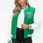 Love Me Now PU Leather Contrast Snap Down Bomber Jacket