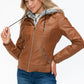 YMI Faux Layered Double-Zipper Jacket with Fuzzy Hood