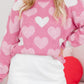 Pearl Trim Heart Round Neck Long Sleeve Sweater