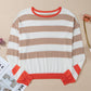 Contrast Striped Round Neck Drop Shoulder Knit Top