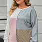 Plus Size Long Sleeve Color Block Top