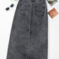 Raw Hem Midi Denim Skirt with Pockets