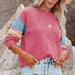 Color Block Round Neck Long Sleeve Sweatshirt