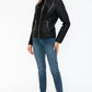 Snobbish Faux Leather Zip Up Mock Neck Jacket