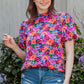 Floral Print Puff Sleeve Round Neck Blouse