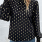 Perfee Geometric Print Frill Neck Lantern Sleeve Blouse