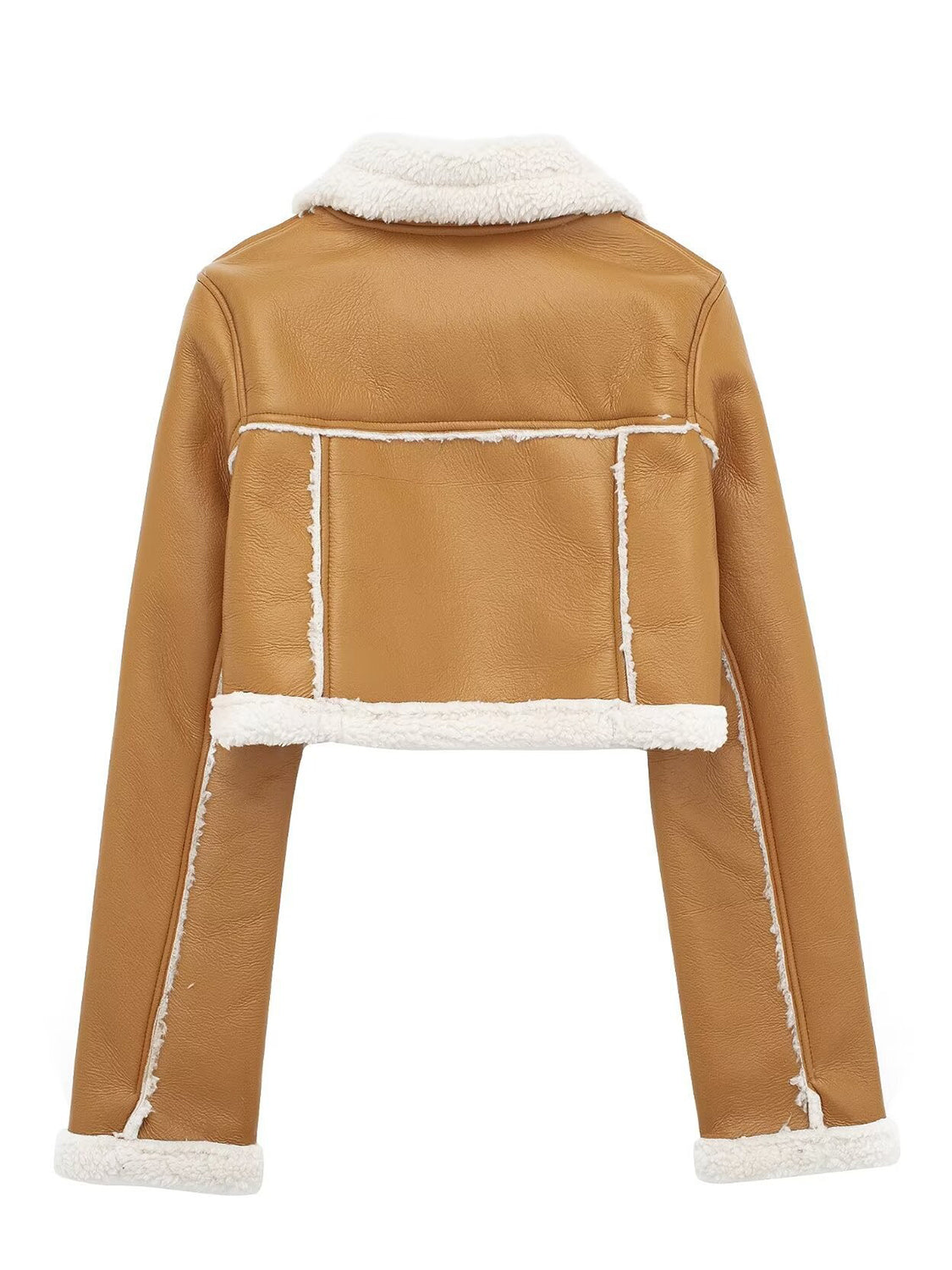 Collared Neck Long Sleeve Plush Cropped Jacket