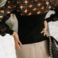 Hollowed Floral Lace Spliced Long Sleeve Blouse