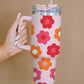 Multicolor Flower Print Handled Stainless Steel Vacuum Cup 40oz