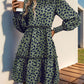 Perfee Frill Printed Mock Neck Long Sleeve Mini Dress