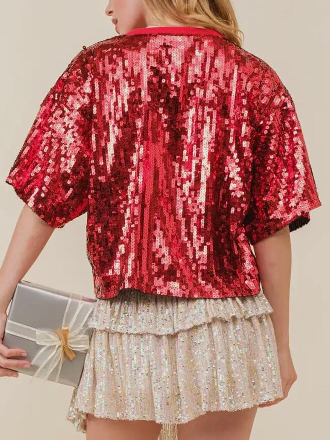 Sequin Bow Half Sleeve Shirt