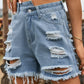 Distressed Raw Hem Denim Shorts