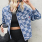 Checkered Button Up Long Sleeve Denim Jacket