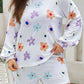 White Plus Size Flower Print Raglan Pullover and Shorts Outfit