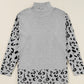 Slit Leopard Mock Neck Dropped Shoulder Sweater