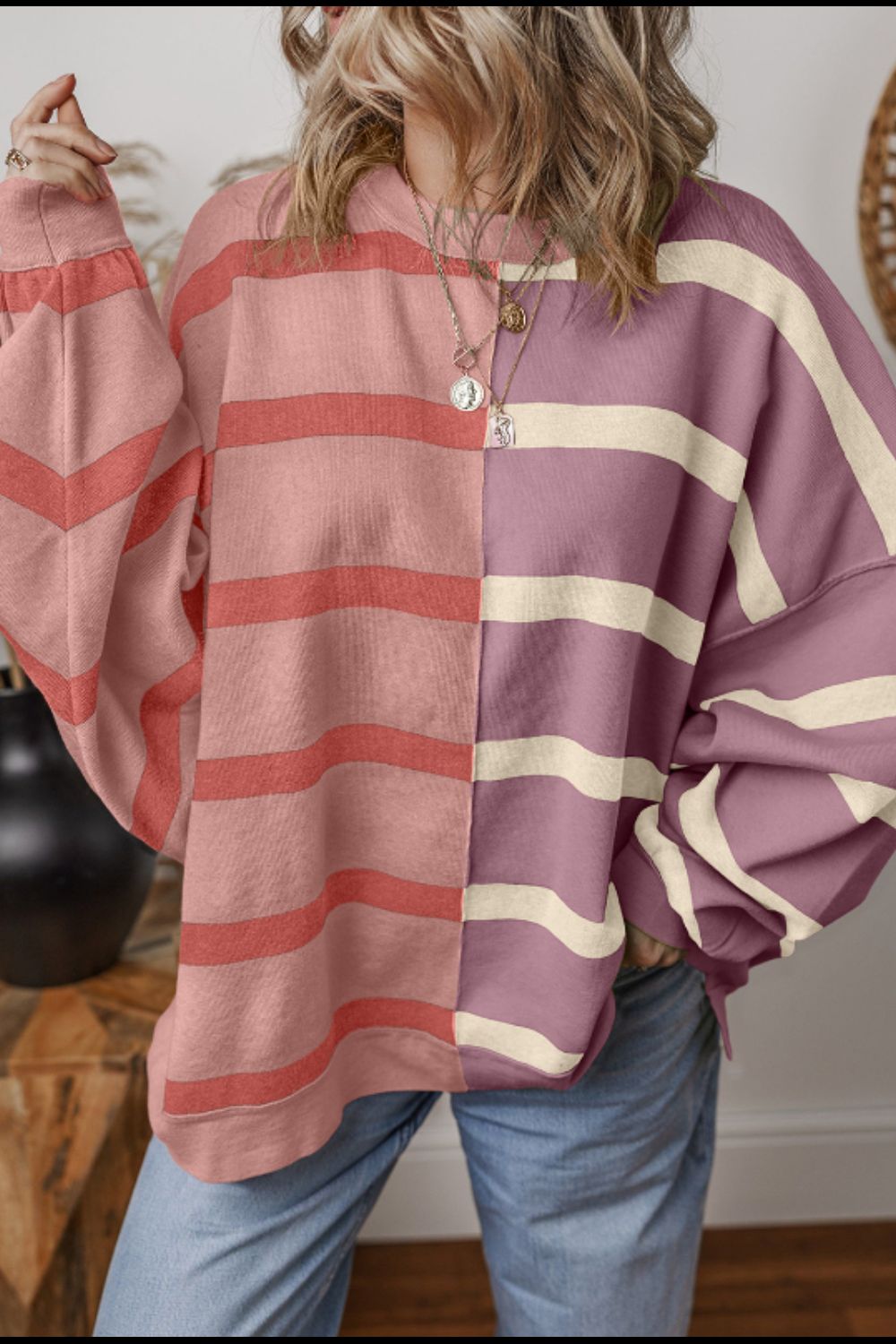 Contrast Striped Long Sleeve Sweatshirt