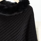 Fuzzy Trim Texture Three-Quarter Sleeve Poncho