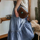 Tiered Button-Fly Denim Skirt