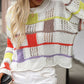 Openwork Color Block Round Neck Sweater