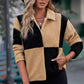 Color Block Snap Down Collared Neck Jacket