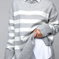 Slit Striped Round Neck Sweater