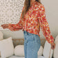 Floral Notched Balloon Sleeve Blouse