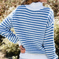 Striped Half Zip Mock Neck Long Sleeve Sweater