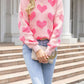 Valentine's Day Heart Jacquard Round Neck Sweater