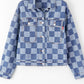 Checkered Button Up Denim Jacket