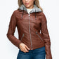 YMI Faux Layered Double-Zipper Jacket with Fuzzy Hood