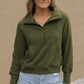 Sea Green Fleece Lined Zip Up Stand Collar Thumbhole Sleeve Sweatshirt