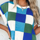 Contrast Plaid Round Neck Cap Sleeve Sweater