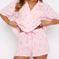 Valentine's Day Printed Collared Neck Short Sleeve Top and Shorts Set