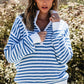 Striped Half Zip Mock Neck Long Sleeve Sweater