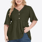 Plus Size Buttoned V-Neck Frill Trim Babydoll Blouse