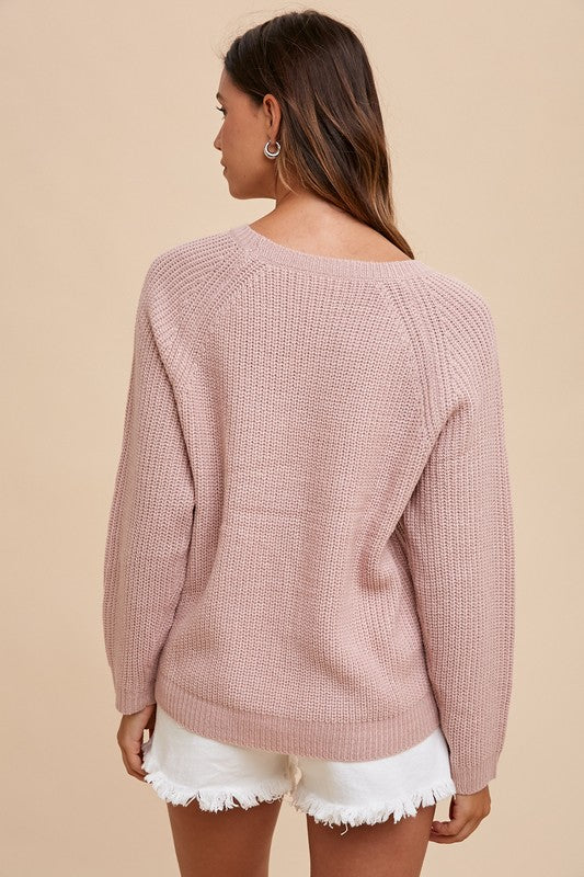 Annie Wear HELLO Embroidered Raglan Sleeve Sweater