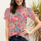 Floral Short Flounce Sleeve Blouse