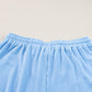 Light Blue Plus Size Ribbed Long Sleeve Top and Drawstring Shorts Set